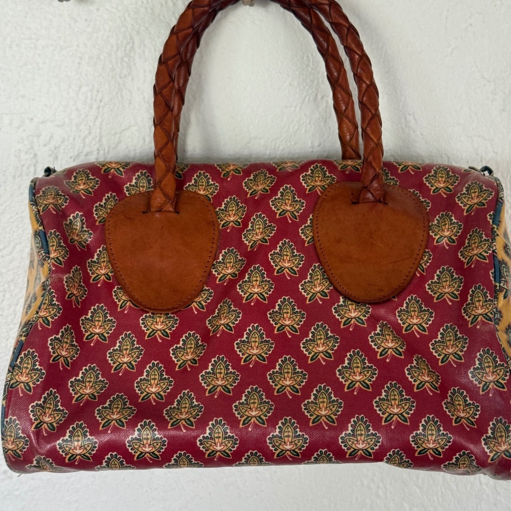 Nordic House Designs 1925 Multi Color Block Leaf Print Satchel Braided Leather